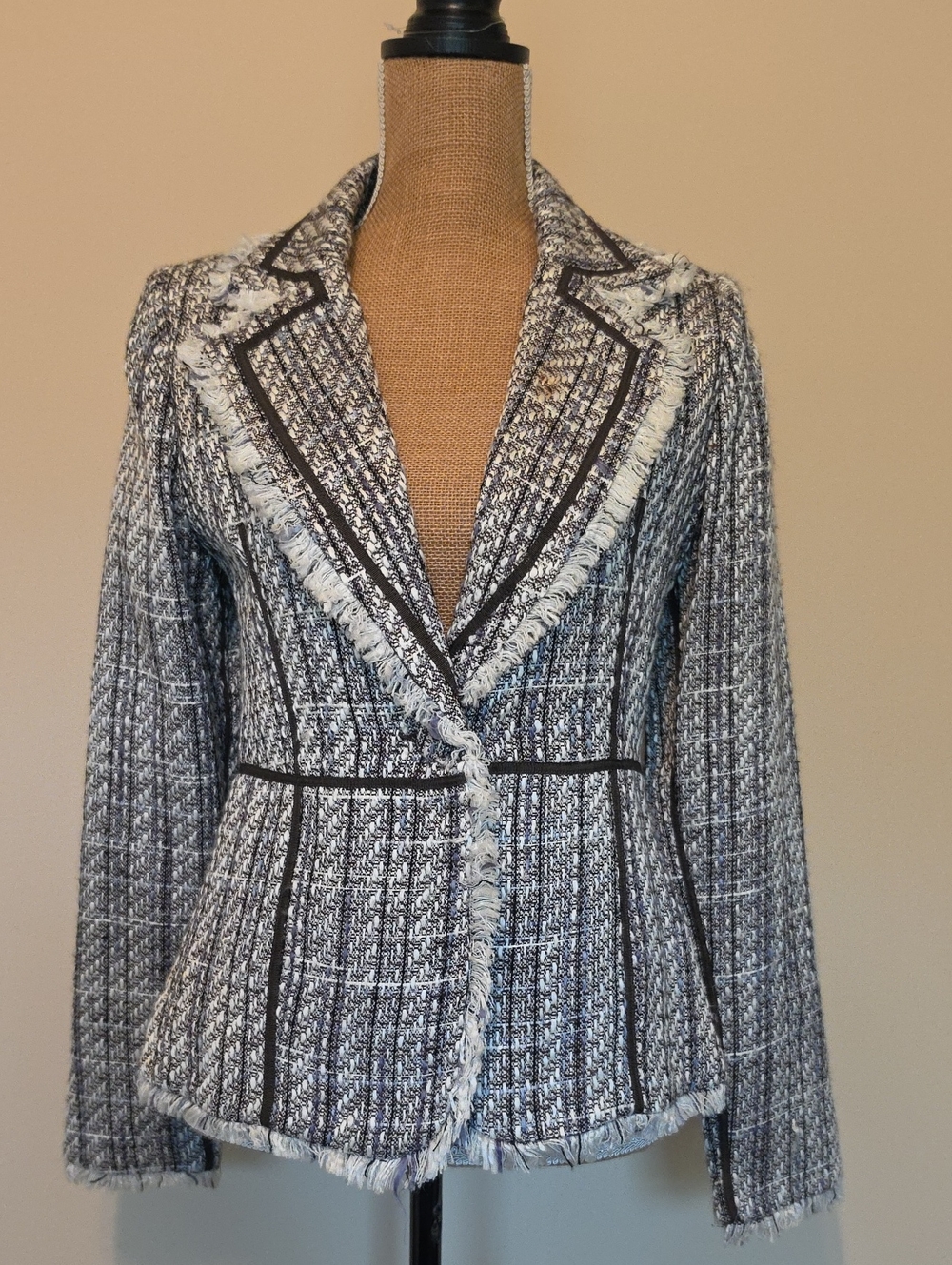 True Meaning Gray & White Tweed Fringed Suit Jacket